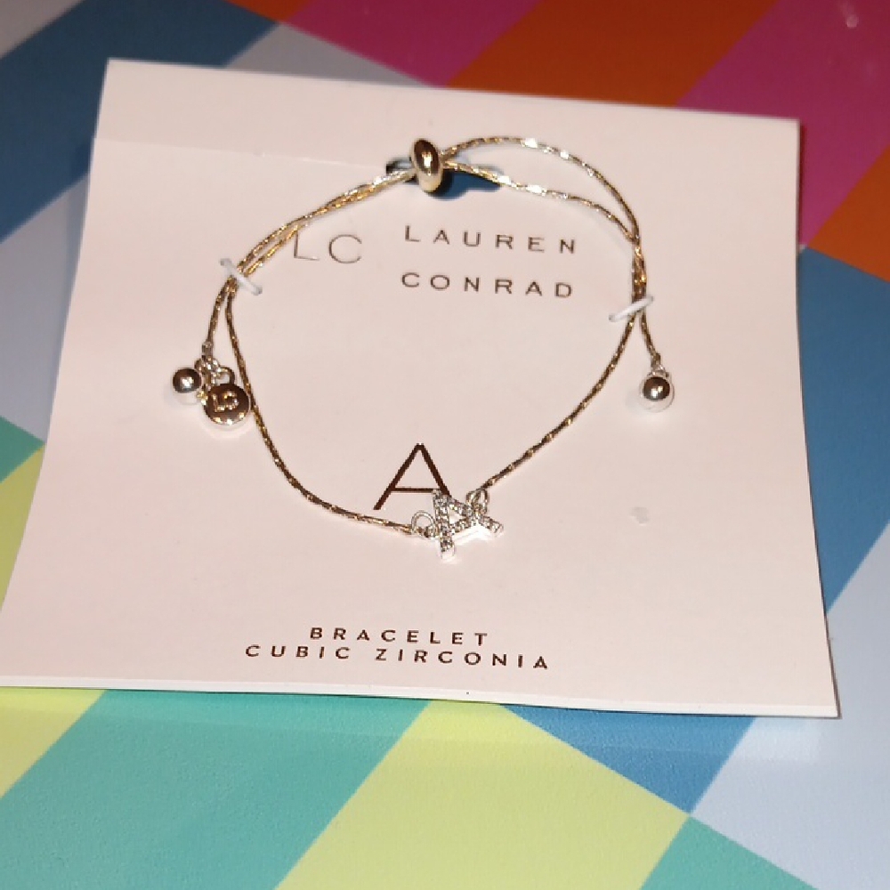 LC Lauren Conrad Gold Bracelet with Cubic Zirconia Charm (A)